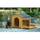 60.2 Inch  Large Wooden Dog House with Porch, Cabin Style Dog Crate with Asphalt Roof and Elevated Floor, Dog Kennel with Side Window and Doors, Perfect for Medium & Large Dogs, Nature