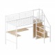 Twin Loft Bed with Desk and Storage Wardrobe, Heavy Duty Loft Bed with Stairs and Metal Grid, Twin Size Loft Bed, No Box Spring Needed, White Loft Bed Twin Size-White