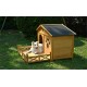 48 Inch  Wooden Dog House Outdoor with Porch, Dog Kennel with Water-Resistant Asphalt Roof and Fencing,Indoor & Outdoor Dog Crate with Paw Print, Medium, Nature