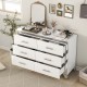 Elegant High Gloss Dresser with Metal Handle,Mirrored Storage Cabinet with 6 Drawers for Bedroom,Living Room,White