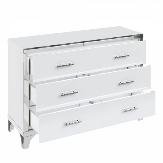 Elegant High Gloss Dresser with Metal Handle,Mirrored Storage Cabinet with 6 Drawers for Bedroom,Living Room,White