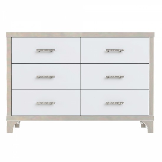 Elegant High Gloss Dresser with Metal Handle,Mirrored Storage Cabinet with 6 Drawers for Bedroom,Living Room,White