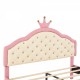 Full Size Lovely Crown Fantasy PU Leather Princess Bed with Tufted Headboard, Pink+Cream