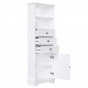 White Tall Storage Cabinet with 3 Drawers and Adjustable Shelves for Bathroom, Study, Office and Interior, MDF Board with Painted Finish (Old Sku:WF298151AAK)