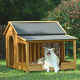 60.2 Inch  Large Wooden Dog House with Porch, Cabin Style Dog Crate with Asphalt Roof and Elevated Floor, Dog Kennel with Side Window and Doors, Perfect for Medium & Large Dogs, Nature