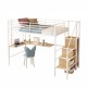 Twin Loft Bed with Desk and Storage Wardrobe, Heavy Duty Loft Bed with Stairs and Metal Grid, Twin Size Loft Bed, No Box Spring Needed, White Loft Bed Twin Size-White