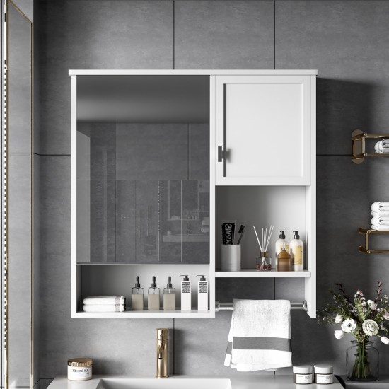 29'' x 28'' Modern Wall Mounted Bathroom Medicine Cabinet, Bathroom Wall Storage Cabinet with Mirror, Over the Toilet Space Saver Cabinet with Towels Bar