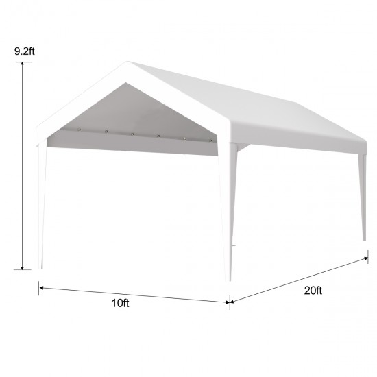 10x20ft Carport Replacement Canopy Cover, Waterproof & UV Protected Tarp with 72 Elastic Buckles Suit for Garage Shelter, Frame is Not Included,white