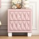 Elegant Velvet Nightstand with 2 Drawers and Crystal Handle, Storage Bedside Table with Button-Tufted, Pink