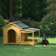 60.2 Inch  Large Wooden Dog House with Porch, Cabin Style Dog Crate with Asphalt Roof and Elevated Floor, Dog Kennel with Side Window and Doors, Perfect for Medium & Large Dogs, Nature