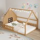 Full Size Wood House Bed with Window and Fence, Natural(Old SKU: WF304147AA)