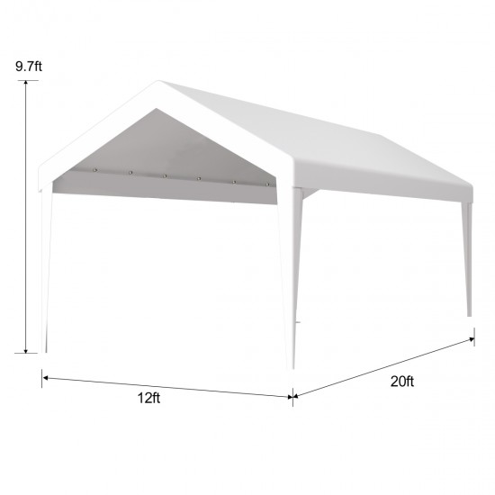 12x20ft Carport Replacement Canopy Cover, Waterproof & UV Protected Tarp with 76 Elastic Buckles Suit for Garage Shelter, Frame is Not Included,white