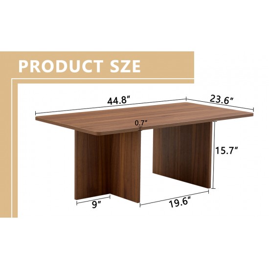 44.8 Inch Walnut Wood Grain MDF Coffee Table - Modern Luxury, Stable Triangular Support.The coffee table is made of medium density fiberboard material and is suitable for living rooms, bedrooms,etc.