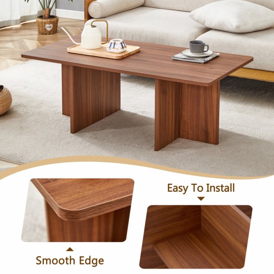 44.8 Inch Walnut Wood Grain MDF Coffee Table - Modern Luxury, Stable Triangular Support.The coffee table is made of medium density fiberboard material and is suitable for living rooms, bedrooms,etc.