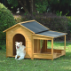 60.2 Inch  Large Wooden Dog House with Porch, Cabin Style Dog Crate with Asphalt Roof and Elevated Floor, Dog Kennel with Side Window and Doors, Perfect for Medium & Large Dogs, Nature