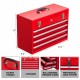 Metal Tool Box with 4 Drawers Portable Steel Tool Chest with Metal Cylinder Lock and Latch Closure, Liner, Red Powder coating, suitable for Garage, Warehouse and Outdoor Repair job-Red