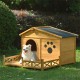 48 Inch  Wooden Dog House Outdoor with Porch, Dog Kennel with Water-Resistant Asphalt Roof and Fencing,Indoor & Outdoor Dog Crate with Paw Print, Medium, Nature