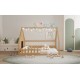 Full Size Wood House Bed with Window and Fence, Natural(Old SKU: WF304147AA)