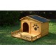 48 Inch  Wooden Dog House Outdoor with Porch, Dog Kennel with Water-Resistant Asphalt Roof and Fencing,Indoor & Outdoor Dog Crate with Paw Print, Medium, Nature