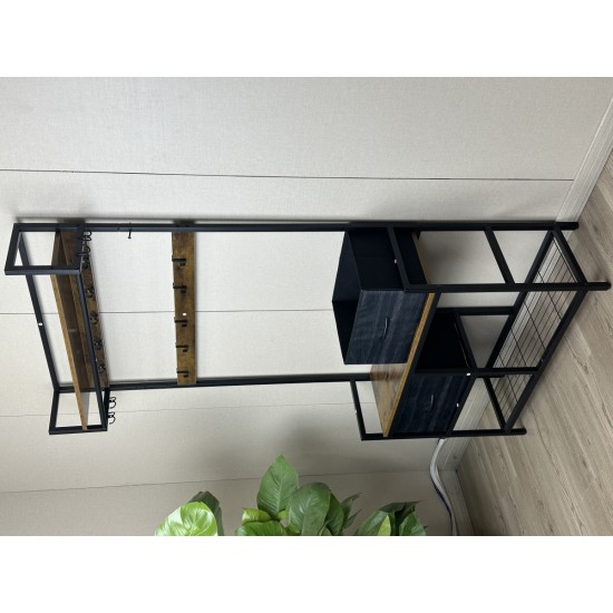 33.1 Inch  Wide Hall Tree with 2 Movable Drawers, Shoe Storage, Shelves and Garment Racks, 5-in-1 Entryway Bench with 23 Hooks (Fixed and Movable)