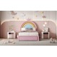 Twin Size Upholstered Rainbow Design Bed, Velvet Princess Platform Bed with Storage Drawer, No Box-spring Needed,Colorful&Pink