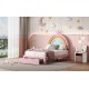 Twin Size Upholstered Rainbow Design Bed, Velvet Princess Platform Bed with Storage Drawer, No Box-spring Needed,Colorful&Pink