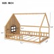 Full Size Wood House Bed with Window and Fence, Natural(Old SKU: WF304147AA)