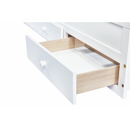 Twin Size Bed with Headboard, Footboard, Trundle and Three Storage Drawers, Twin Size Pine Wood Bed with Headboard, Footboard,White