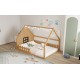 Full Size Wood House Bed with Window and Fence, Natural(Old SKU: WF304147AA)