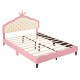 Full Size Lovely Crown Fantasy PU Leather Princess Bed with Tufted Headboard, Pink+Cream