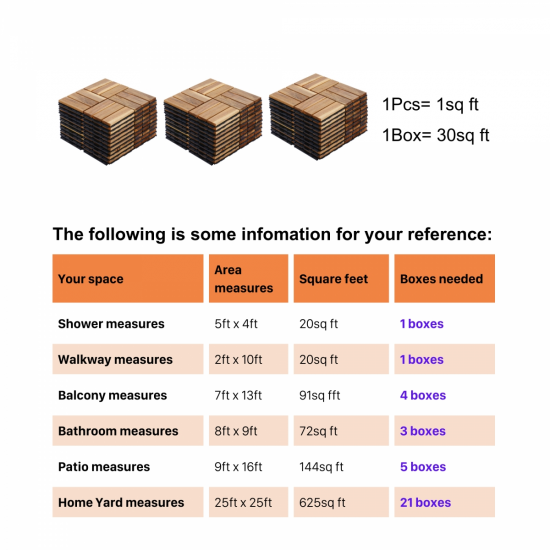 30 PCS Interlocking Deck Tiles Checker Pattern, 12 Inch  x 12 Inch  Square Yellow Acacia Hardwood Outdoor Flooring for Patio, Bancony, Pool Side,...