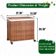 Laundry Hamper With Lid PE Rattan Powder Coating Frame Clothes Hampers with 02 Removable Bags, Wheels, 160L, Brown Color