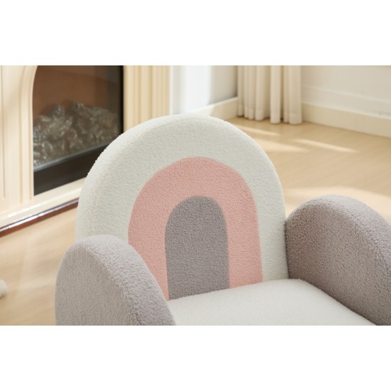 Accent Chair Sofa, Toddler Fabric with Solid Wooden Frame,Rainbow Design