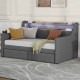 Twin Size Daybed with Storage Drawers, Upholstered Daybed with Charging Station and LED Lights, Gray(Old Item W1580S00034)