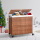 Laundry Hamper With Lid PE Rattan Powder Coating Frame Clothes Hampers with 02 Removable Bags, Wheels, 160L, Brown Color