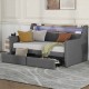 Twin Size Daybed with Storage Drawers, Upholstered Daybed with Charging Station and LED Lights, Gray(Old Item W1580S00034)