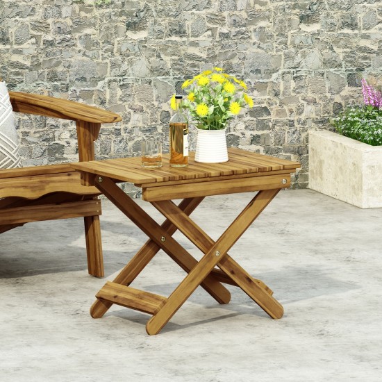 Outdoor Folding Wooden Side Table, Natural, 15 Inch D x 22.75 Inch W x 18.25 Inch H