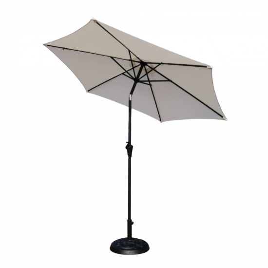 8.8 feet Outdoor Aluminum Patio Umbrella, Patio Umbrella, Market Umbrella with 33 pounds Round Resin Umbrella Base, Push Button Tilt and Crank lift, Creme