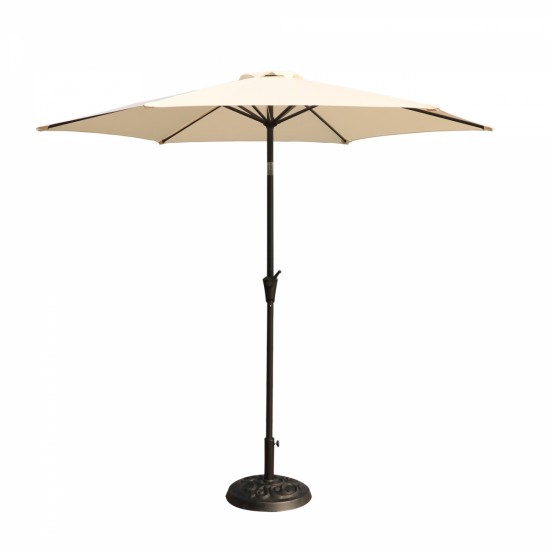 8.8 feet Outdoor Aluminum Patio Umbrella, Patio Umbrella, Market Umbrella with 33 pounds Round Resin Umbrella Base, Push Button Tilt and Crank lift, Creme