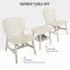 3 Pieces Hollow Design Retro Patio Table Chair Set All Weather Conversation Bistro Set Outdoor Table with Open Shelf and Lounge Chairs with Widened Seat for Balcony Garden Yard White