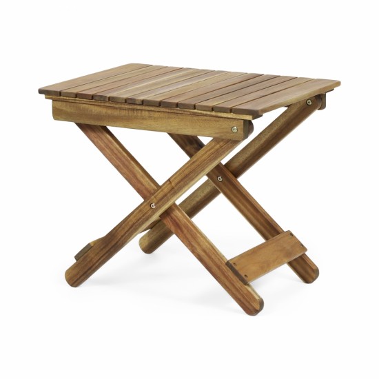 Outdoor Folding Wooden Side Table, Natural, 15 Inch D x 22.75 Inch W x 18.25 Inch H