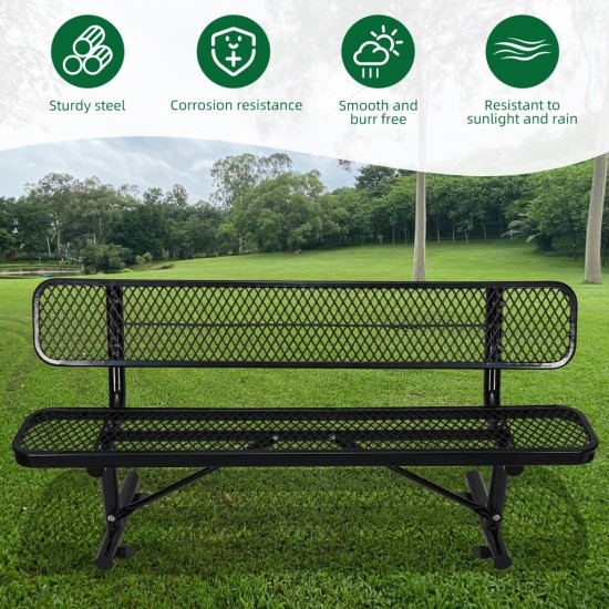 6 ft. Outdoor Steel Bench with Backrest in Black