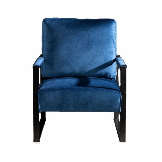 Classic Mid Century Modern Accent Chair with Durable Square Metal Frame, Armchair for Living Room, Bedroom, Home Office in Plush Velvet Upholstery, Blue