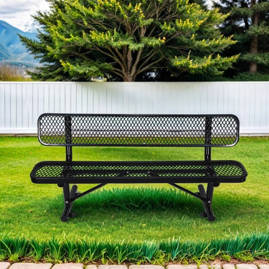 6 ft. Outdoor Steel Bench with Backrest in Black