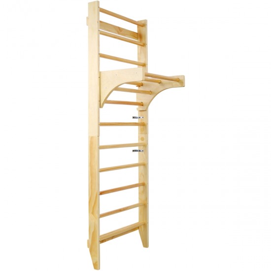 Wooden Swedish Ladder, Stall Bars Set for Physical Therapy & Gymnastics (with Adjustable Pull-up Bar)