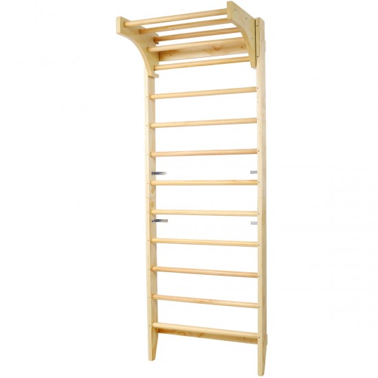 Wooden Swedish Ladder, Stall Bars Set for Physical Therapy & Gymnastics (with Adjustable Pull-up Bar)