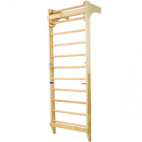 Wooden Swedish Ladder, Stall Bars Set for Physical Therapy & Gymnastics (with Adjustable Pull-up Bar)