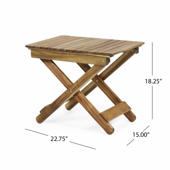 Outdoor Folding Wooden Side Table, Natural, 15 Inch D x 22.75 Inch W x 18.25 Inch H